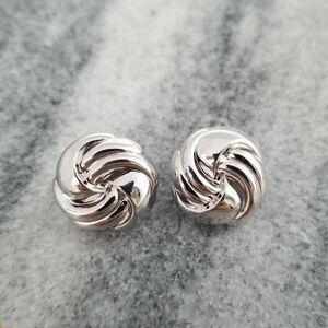 Vintage Silver Tone Stud Earrings, Puffy Knot Style Design, Minimal Estate
